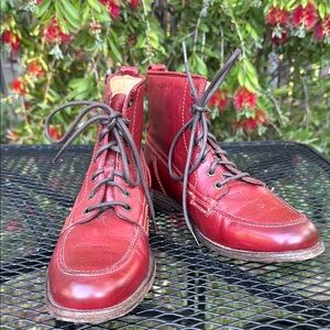 Frye Red Leather Lace-Up Boots